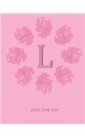 L: Monogram Initial L Letter Ruled Notebook for Women, Girl and School, Pink Floral Cover 8.5'' x 11'', 100 pages