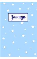 Jazmyn: Personalized Name Journal. Wide Ruled (Lined) Writing Diary, Composition Book. Baby Blue Star Cover for Girls, Kids and Teens
