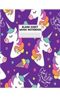 Blank Sheet Music Notebook: Cute Unicorn Matte Cover Design with 110 Pages White Paper Interior for Musician Students and Professionals Playing Piano, Ukelele, Mandolin and oth