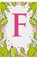 F: Letter F Monogram Initials Green Floral Cactus Notebook & Journal