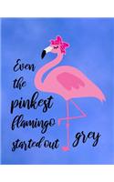 Even The Pinkest Flamingo Started Out Grey: Cute Flamingo with funny saying/quote. 120 College Lined with Margin 8.5 x 11 inch Composition/Exercise Notebook. 90 GSM Perfect Gift