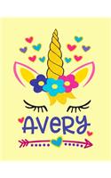 Avery: Unicorn Notebook For Girls Named Avery Personalized Notebooks Softcover 8.5x11 Wide Rule Blank Lined 100 Pages