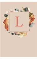 L: Peach Monogram Sketchbook - 110 Sketchbook Pages (6 x 9) - Floral Watercolor Monogram Sketch Notebook - Personalized Initial Letter Journal - Monogr