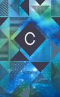 C - Notebook: Monogram Initial C - Personalized Blank Wide Lined Journal Gift with Modern Green & Blue Contemporary Starry Space Paint Splatter with Geometric Des