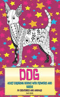 Adult Coloring Books with Flowers and Birds - 50 Creatures and Animals - Easy Level - Dog