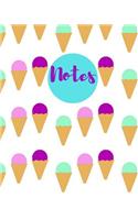 Notes: Ice Cream Notebook/ Lined Journal / College Ruled Paper, 8 X 10, 100 Pages
