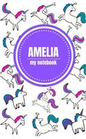 Amelia - Unicorn Notebook - Personalized Journal/Diary - Fab Girl/Women's Gift - Christmas Stocking Filler - 100 lined pages