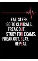 Eat. Sleep Go to Clinicals. Freak Out. Study for Exams. Freak Out. Slay. Repeat.: Funny Nurse Meme Dot Grid Journal * 6" x 9" 150 pages