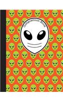 Composition Book: Orange and Green Emoji Alien Notebook with 150 Pages or 75 Sheets, College Ruled Softcover