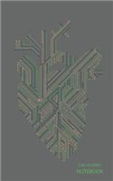 CHD Journey Notebook: Green and Yellow Circuit Board Anatomical Heart, Gray Background, Journal, 5 in x 8 in, 50 sheets / 100 pages, college lined