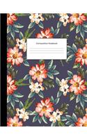 Composition Notebook: Pretty Navy Red Floral Flowers College Ruled Blank Lined Cute Notebooks for Girls Teens Women School Home Office Writing Notes Journal(Composition Notebooks)