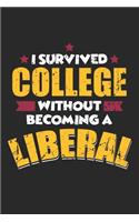 I Survived College: Ohne ein Liberaler zu werden Notizbuch liniert DIN A5 - 120 Seiten für Notizen, Zeichnungen, Formeln - Organizer Schreibheft Planer Tagebuch