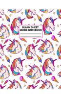Blank Sheet Music Notebook: Cute Unicorn Matte Cover Design with 110 Pages White Paper Interior for Musician Students and Professionals Playing Piano, Ukelele, Mandolin and oth