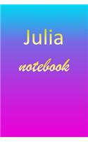 Julia: Blank Notebook - Wide Ruled Lined Paper Notepad - Writing Pad Practice Journal - Custom Personalized First Name Initial J Blue Purple Gold - Taking 