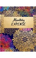 Monthly Expense: Colorful Navy Purple Gold Pink Mandala Design Cover (8 x 10 inches) 102 pages Monthly Expense Tracker