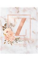 Weekly & Monthly Planner 2020 Z: Pink Marble Rose Gold Monogram Letter Z with Pink Flowers (7.5 x 9.25 in) Horizontal at a glance Personalized Planner for Women Moms Girls and Schoo