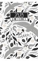 2020 Daily Diary: A5 Full Day on a Page to View DO1P Planner Lined Writing Journal - Neutral Black, White, & Grey, Birds Arts & Crafts Pattern