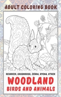 Woodland Birds and Animals - Adult Coloring Book - Reindeer, Groundhog, Zebra, Hyena, other