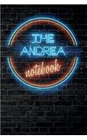 The ANDREA Notebook: Vintage Blank Ruled Personalized & Custom Neon Sign Name Dotted Notebook Journal for Girls & Women. Wall Background. Funny Desk Accessories. Retro B