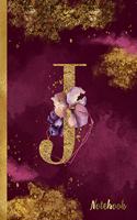 J Notebook: 8.5 x 11 Pretty Gold Foil Floral Design Letter "J" Monogram Initial Book for Women and Girls: Wide Ruled Notebook For All Your Home, School And Busi