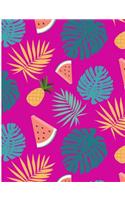 Tropical Fruit And Floral Pattern: Cute Water Melon Wide Ruled Composition Book