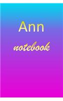 Ann: Blank Notebook - Wide Ruled Lined Paper Notepad - Writing Pad Practice Journal - Custom Personalized First Name Initial A Blue Purple Gold - Taking 