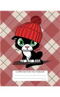 Composition Notebook: College Ruled - Black Kitten on Plaid - Back to School Composition Book for Teachers, Students, Kids and Teens - 120 Pages, 60 Sheets - 8 x 10 inche
