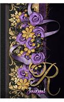 R Journal: Gold and Purple Floral Monogram Initial R Notebook for Women and Girls