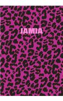 Jamia: Personalized Pink Leopard Print Notebook (Animal Skin Pattern). College Ruled (Lined) Journal for Notes, Diary, Journaling. Wild Cat Theme Design wi