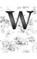 W Notebook: 100 Lined Pages, Alphabet Trendy Marble Cover Notebook, Notes, Personalised with Initial, Journal, Jotter