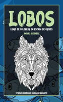Libro de colorear en escala de grises - Patrones increíbles Mandala y relajante - Animal adorable - Lobos