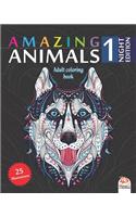 Amazing Animals 1 - Night Edition: Adult coloring book - 25 Animals illustrations on black background (Mandalas) to color - Volume 1