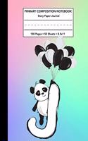 Primary Composition Notebook: Letter J Initial Panda Rainbow Story Note Book w/ Writing, Drawing & Picture Space - Cute Monogram Draw and Write Journal or Diary with Dashed Midli