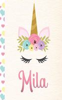 Mila: Personalized Unicorn Primary Story Journal For Girls With Pink Name - Half Ruled Dotted Midline and Blank Picture Space - Kindergarten to Early Chil