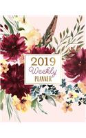 2019 Weekly Planner: 2019 Spendid Planner, Blush Pink & Watercolor Blooms Agenda Book