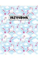 Sketchbook: Sketching, Drawing, Doodling Large Journal For Kids 150 Blank Pages 8.5 x 11 Blue Unicorns