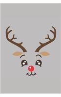 Cute reindeer face, Christmas Notebook Kids, Lined Journal/Notes Christmas