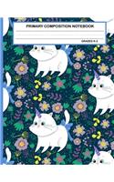 Primary Composition Notebook Grades K-2 Kawaii Kitty Cat: Cute Caticorn Primary Story Journal for Girls and Writing Practice - Write and Draw Your Own Stories with Dotted Lined Paper Pages and Picture Space