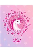 Kai: Unicorn Large Blank Primary Sketchbook Paper - Pink Purple Magical Horse Personalized Letter K Initial Custom First Name Cover - Drawing Sketch Book