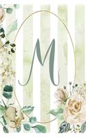 Notebook 6"x9", Letter M, Green Stripe Floral Design: (13 Letter/Initial M - Green Stripe Floral Design Notebook 6"x9" Alphabet)