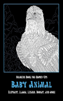Baby Animal - Coloring Book for Grown-Ups - Elephant, Llama, Lizard, Bobcat, and more