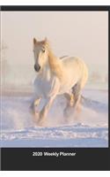 Plan On It 2020 Weekly Calendar Planner - I Love Horses - White Horse Running In The Snow