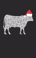 Christmas Notebook 'Cow with Santa Hat' - Christmas Gift for Animal Lover - Santa Hat Cow Journal - Cow Diary