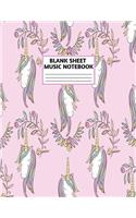 Blank Sheet Music Notebook: Cute Unicorn Matte Cover Design with 110 Pages White Paper Interior for Musician Students and Professionals Playing Piano, Ukelele, Mandolin and oth