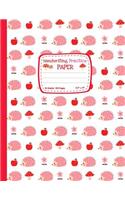 Handwriting Practice Paper: Blank Lined Notebook Primary Ruled with Dotted Midline, Cute Pink Hedgehog Pattern Letter Size Composition Book for Kids from Kindergarten to 3rd Gr