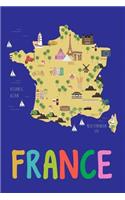 France: Blank Lined Notebook /Journal with France Map Cover