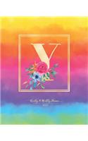 Weekly & Monthly Planner 2020 Y: Rainbow Colorful Watercolor Monogram Letter Y with Flowers (7.5 x 9.25 in) Vertical at a glance Personalized Planner for Women Moms Girls and School