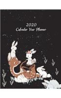 2020 Calendar Year Planner: Cute Black Color Cover, Yearly Calendar Book 2020, Weekly/Monthly/Yearly Calendar Journal, Large 8.5" x 11" 365 Daily journal Planner, 12 Months Cal