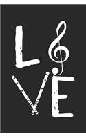 Love: Notebook A5 Size, 6x9 inches, 120 lined Pages, Flute Player Flutist Flautist Flutists Instrument Transverse Clef