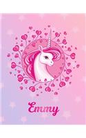 Emmy: Emmy Magical Unicorn Horse Large Blank Pre-K Primary Draw & Write Storybook Paper - Personalized Letter E Initial Custom First Name Cover - Story Bo